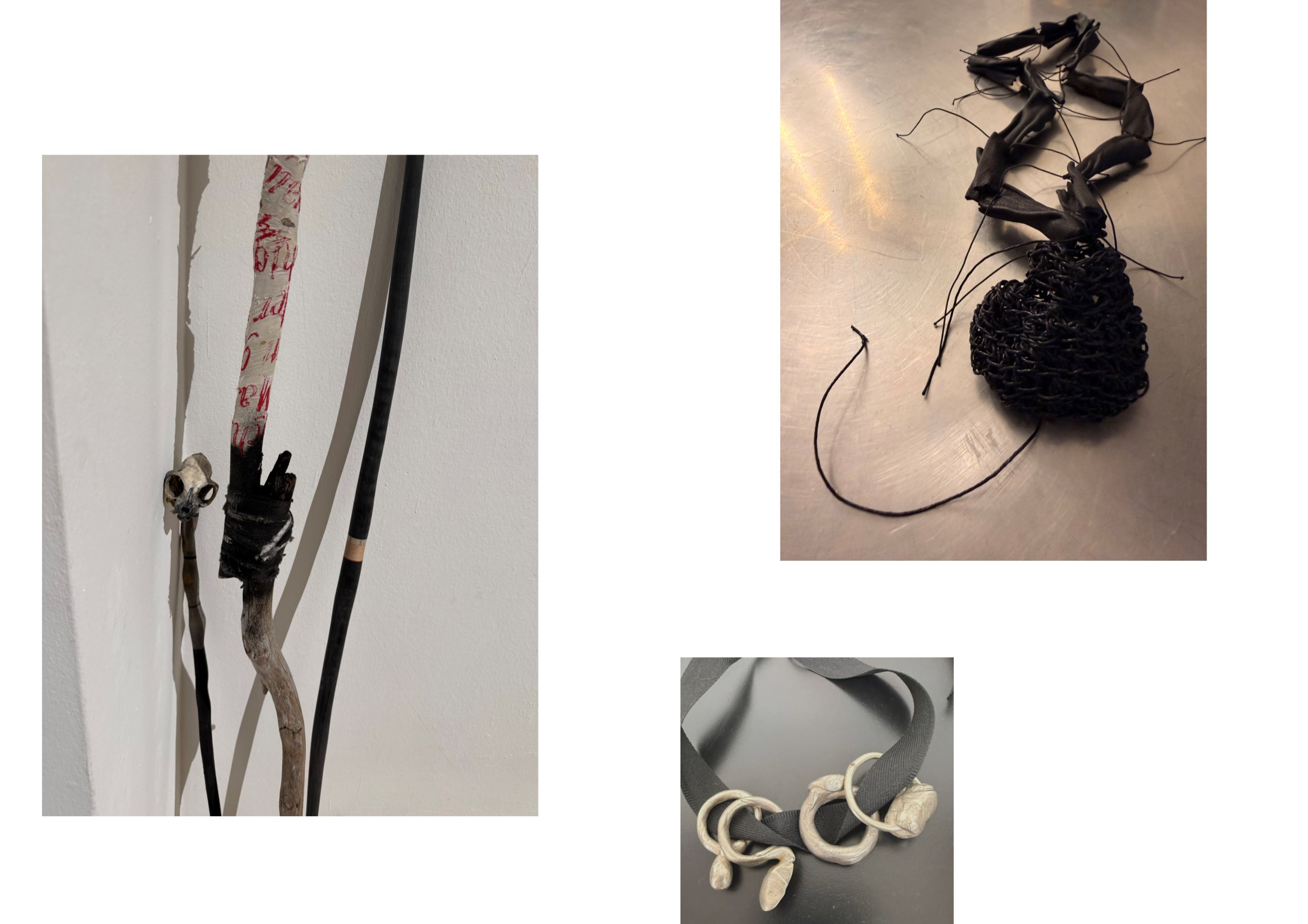 art jewellery neckpiece, rings and walking sticks