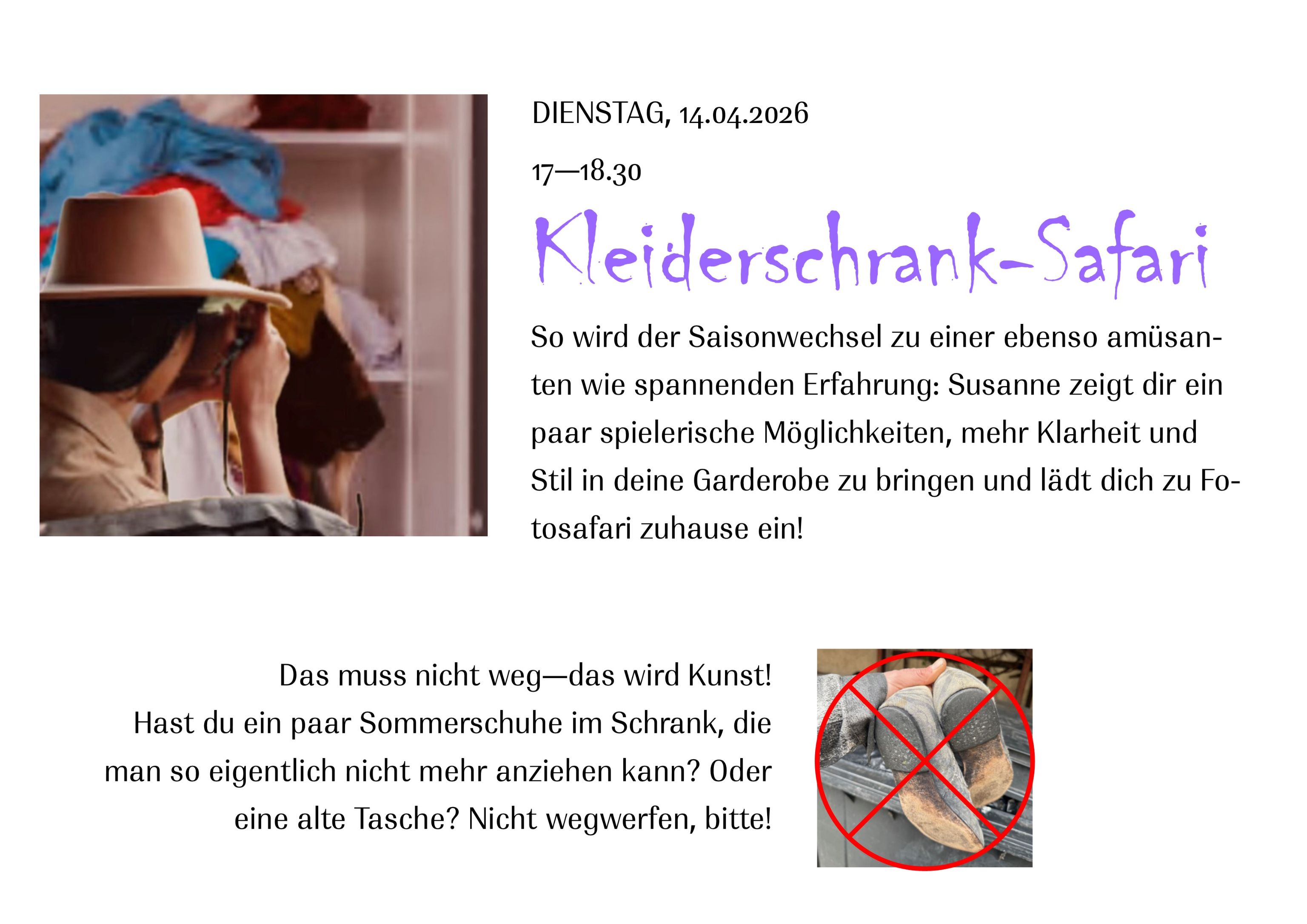 Veranstaltungseinladung für einen gut kuratierten Kleiderschrank