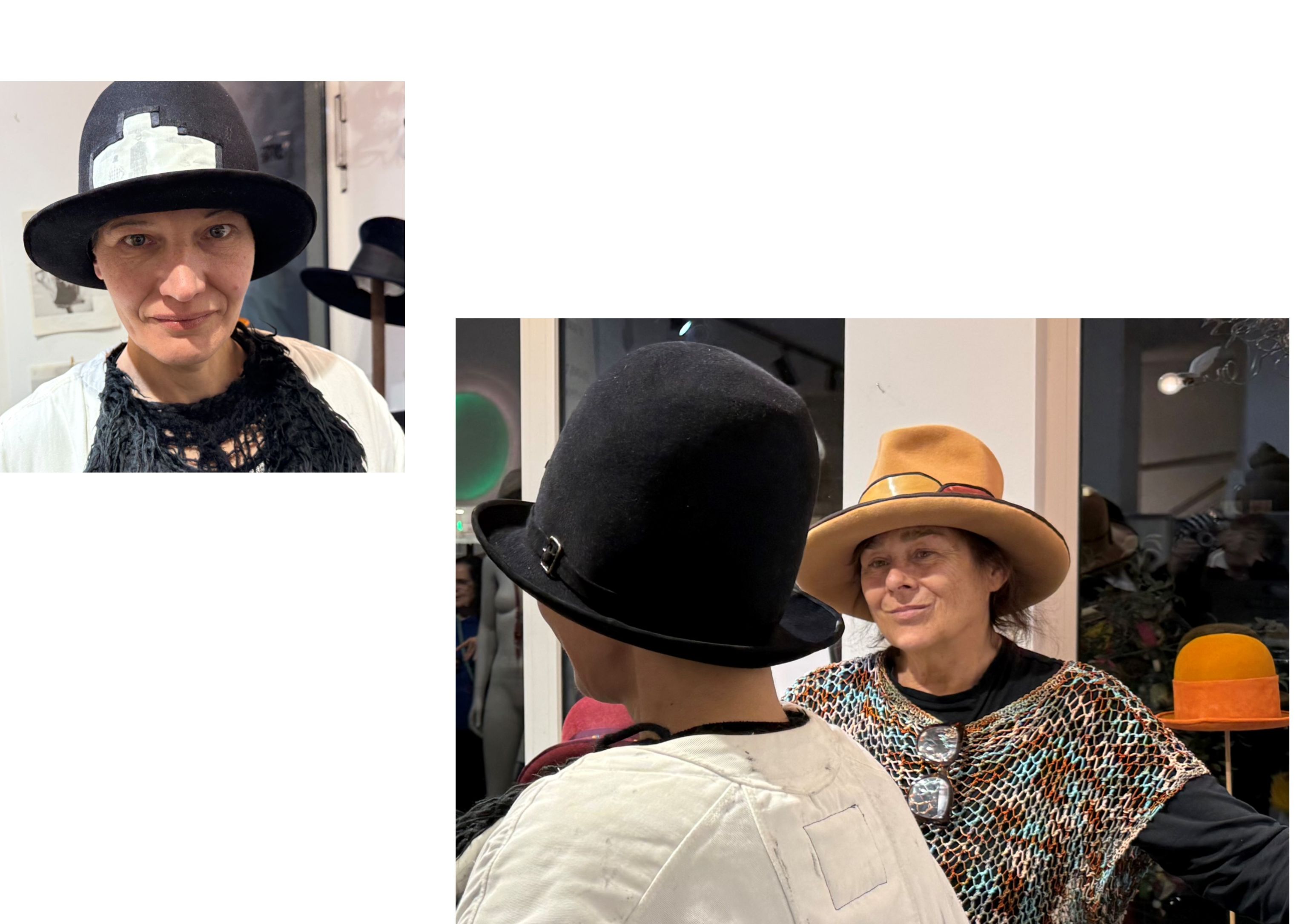 Die Hutmacherin Barbara geiger und die Schuhmacherin Katarina Mikrut in den akten Galerieräumen