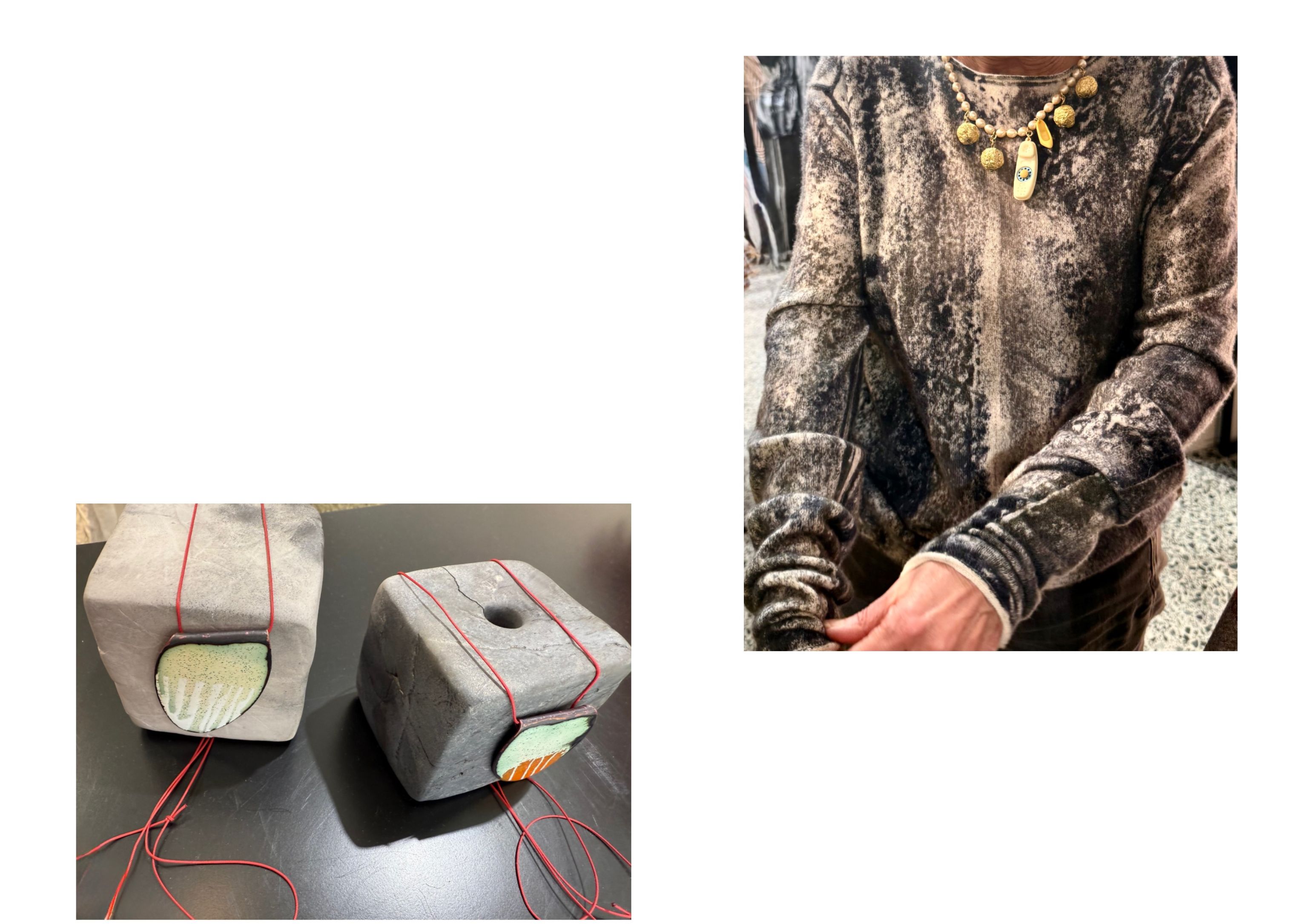 art jewellery on display and wearable art on body